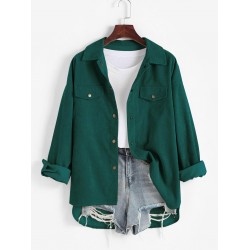 High Low Flap Details Corduroy Shacket