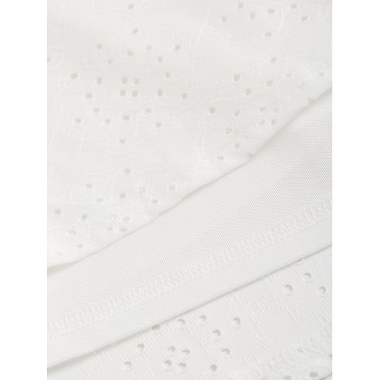 Solid Color Eyelet Bow Zip Back Mini Dress